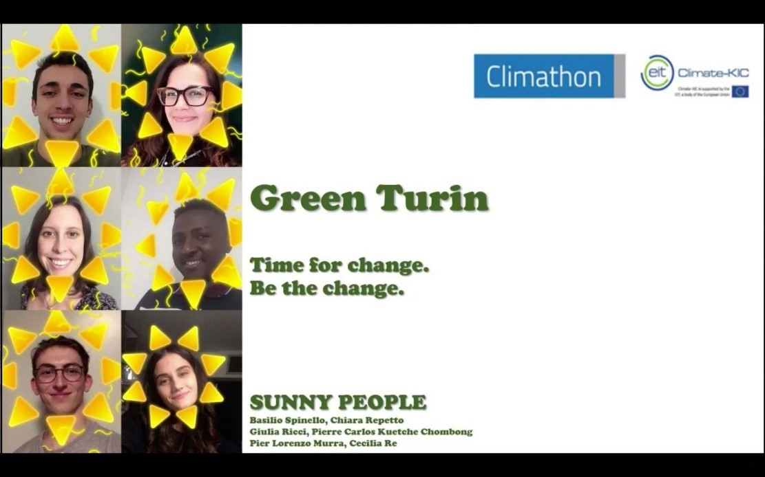 Turin 2020 Climathon winner ‘Green Turin’ – team Sunny People (Pier Lorenzo Murra, Chiara Repetto, Cecilia Re, Pierre Carlos, Giulia Ricci)