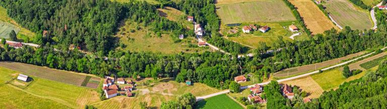 serbian countryside birdseye view of houses and green space