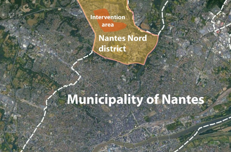 URBiNAT intervention area. Nantes Nord perimeter is the study area. This corresponds both to the diagnostic and evaluation scale. The intervention area focuses on a reduced area in the North of Nantes Nord, where are the priority districts (QPV), the social housing districts with concentration of difficulties. Located in the north-western part of the city, the “Nantes Nord” district is one of the 11 districts of Nantes municipality. It is itself subdivided in 9 micro-districts.