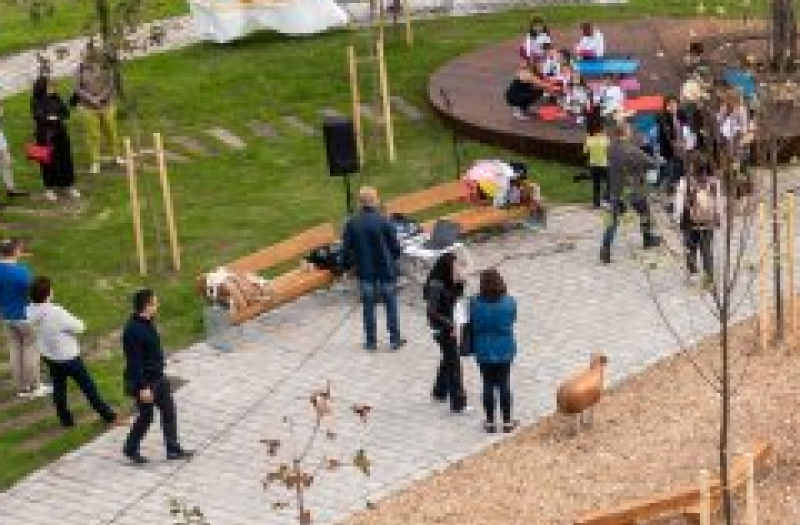 People in a busy park