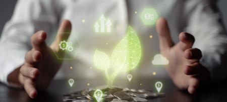 green leaves digital design showing green finance