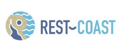 rest-coast logo - circle with blue waves and beige landmark