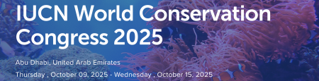 IUCN World Conservation Congress 2025 event details with blue water jelly fish behind the white text with event details