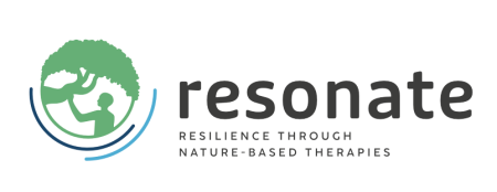 resonate logo circle of tree with person reaching out to touch the trunk