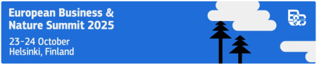european summit - business & nature - blue banner with clouds and trees 