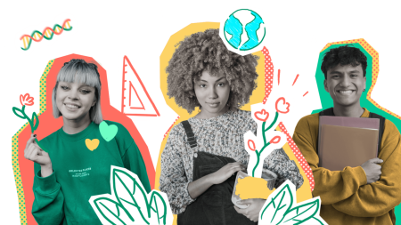 teenagers learning with colourful outline doodles