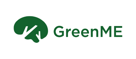 green me logo - green brain shaped blob with white cutout of branches inside