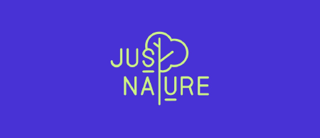 just nature logo - words with the "T" extending between "just" and "nature" with leaves coming off