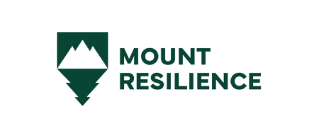 Mount resilience logo - mountain in dark green outline reversed below to look like a tree