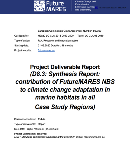 D8.3: Synthesis Report: contribution of FutureMARES NBS to climate change adaptation in marine habitats in all Case Study Regions report cover