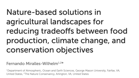Nature-based solutions in agricultural landscapes for reducing tradeoffs between food production, climate change, and conservation objectives report cover