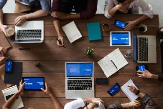 birdseye view of laptop table