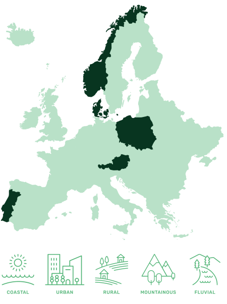 Map of Europe with Living Labs locations highlighted