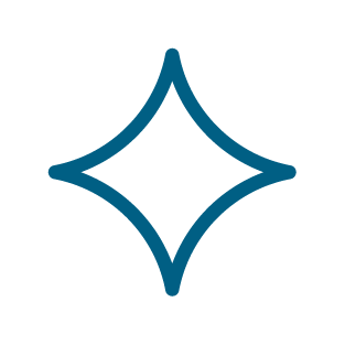 four pointed star icon in thick blue outline with a transparent background