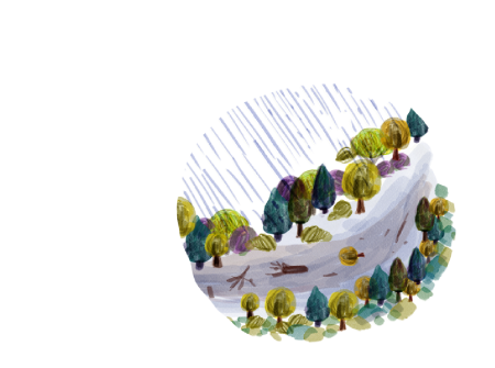 roadmap - illustration of rain falling on road with trees
