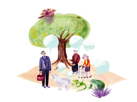 roadmap illustration - people standing under a tree
