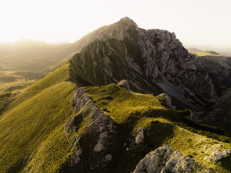 Prutash mountain with snow strips. Durmitor National Park mountains landscape in Montenegro