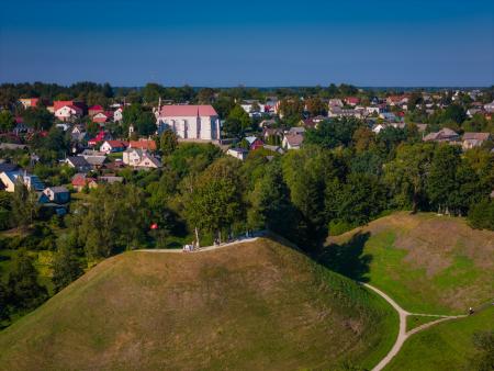 Merkine mound and town on the bank of Nemunas and Merkys river in Lithuania. Symbol of Dainava region