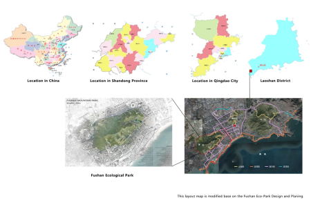 Four maps and two aerial images of the area.