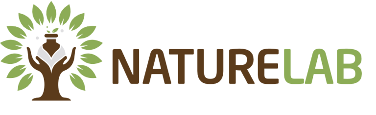 nature lab logo with tree and green and brown text