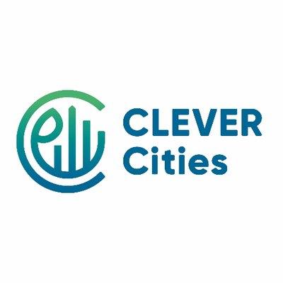 clever cities logo - circle with sky scraper skyline silhouette 