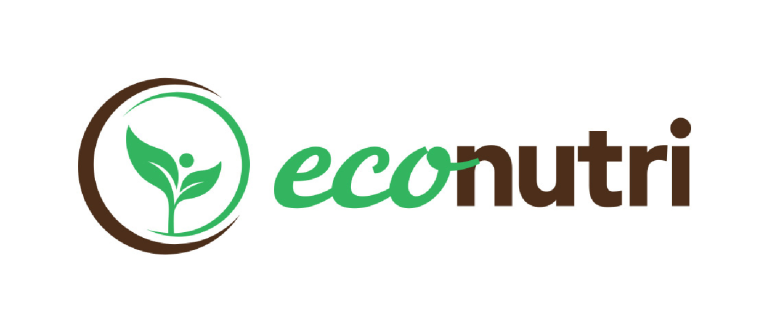 econutri logo - green plant growing inside black circle - eco in green cursive lettering with nutri in black text