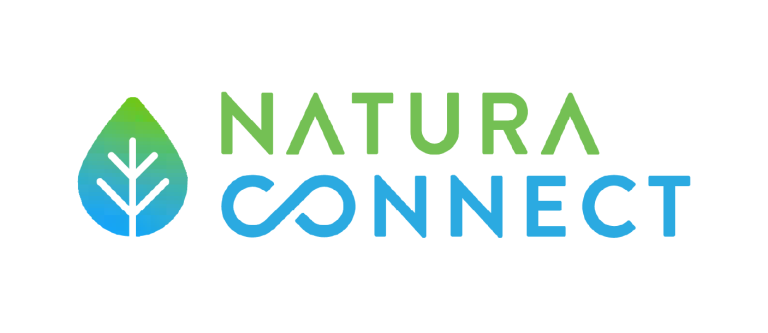 natura connect logo - blue and green leaf with white outline of leaf veins