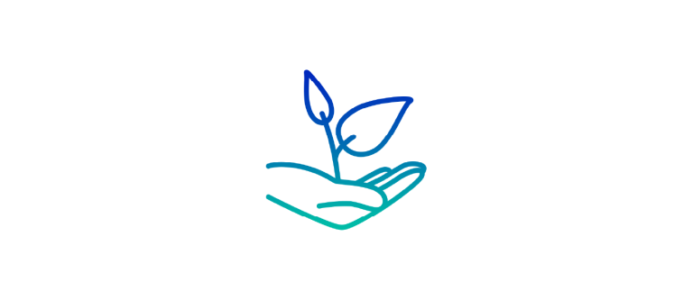 hands holding leaves in blue gradient outline