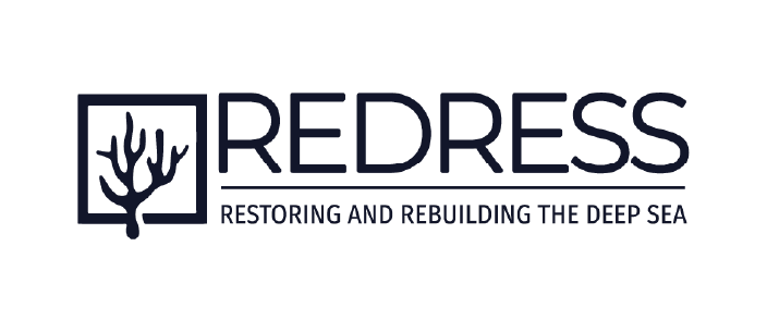 redress logo piece of white coral black background