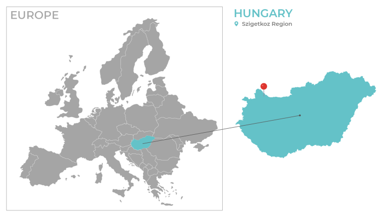 A map showing the location of the case study in Hungary.