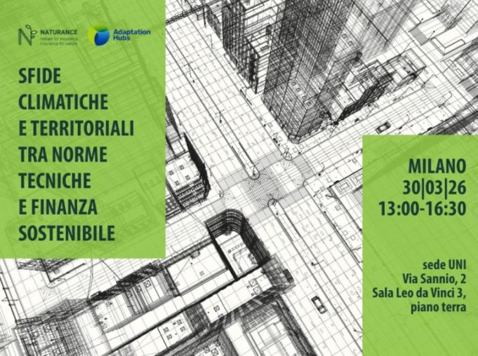 Background of a city sketch with the event title in green boxes