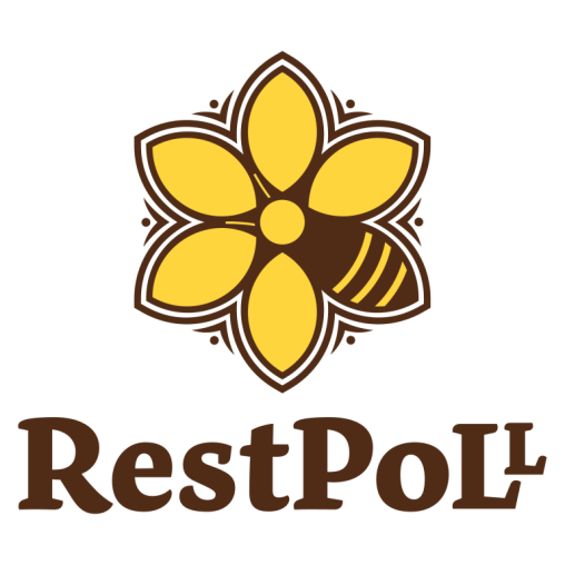 rest poll logo - bee as petal on yellow flower