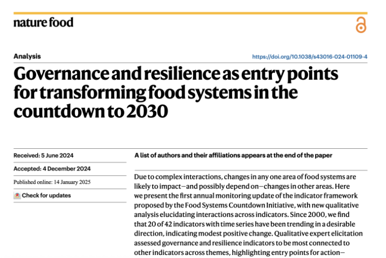 Governance and resilience as entry points for transforming food systems in the countdown to 2030 report cover