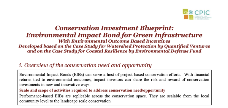 Conservation Investment Blueprint: Environmental Impact Bond for Green Infrastructure