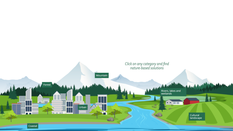 Illustration showing nature-based solutions across Nordic landscapes and ecosystems.